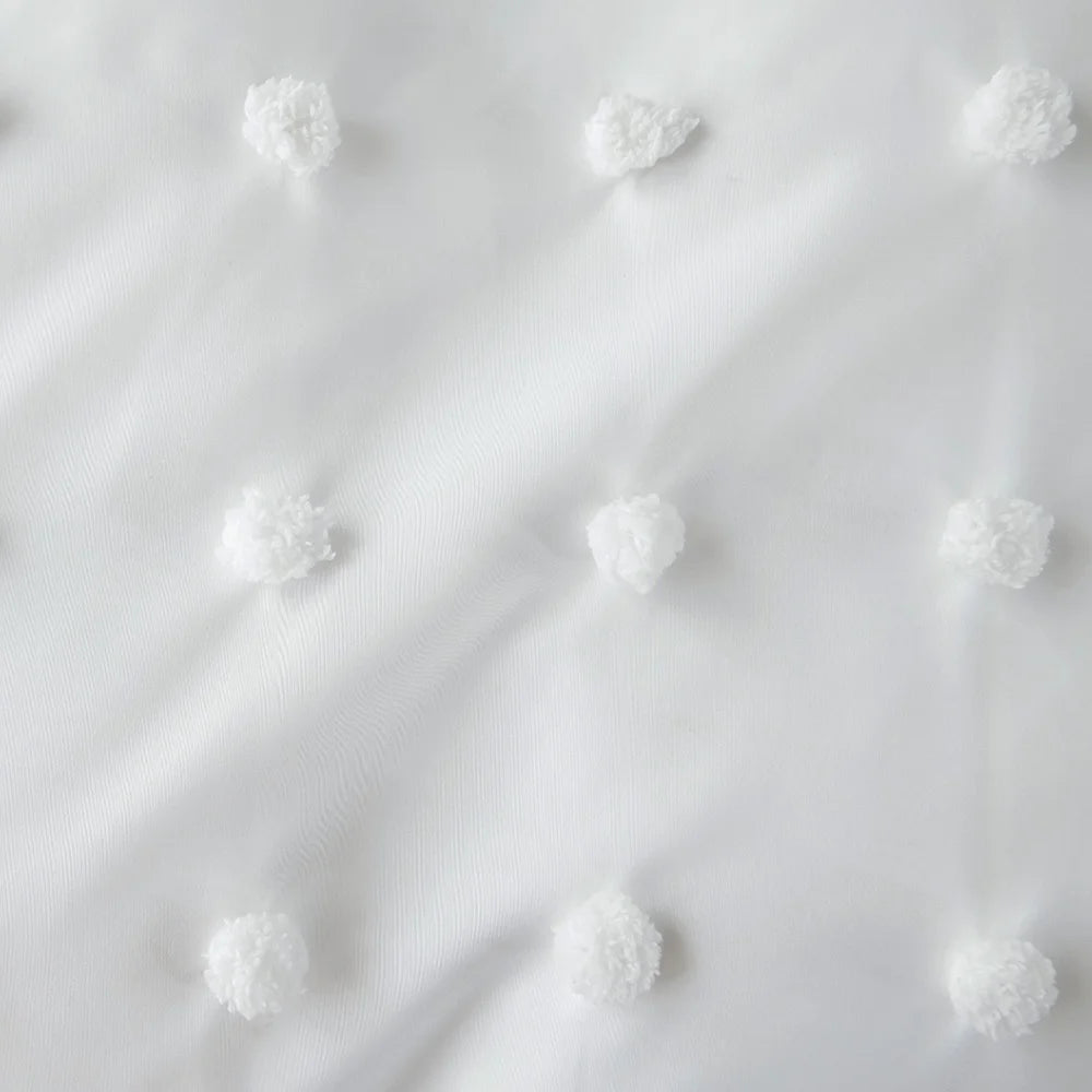 Parure de Lit Blanche à Pompon