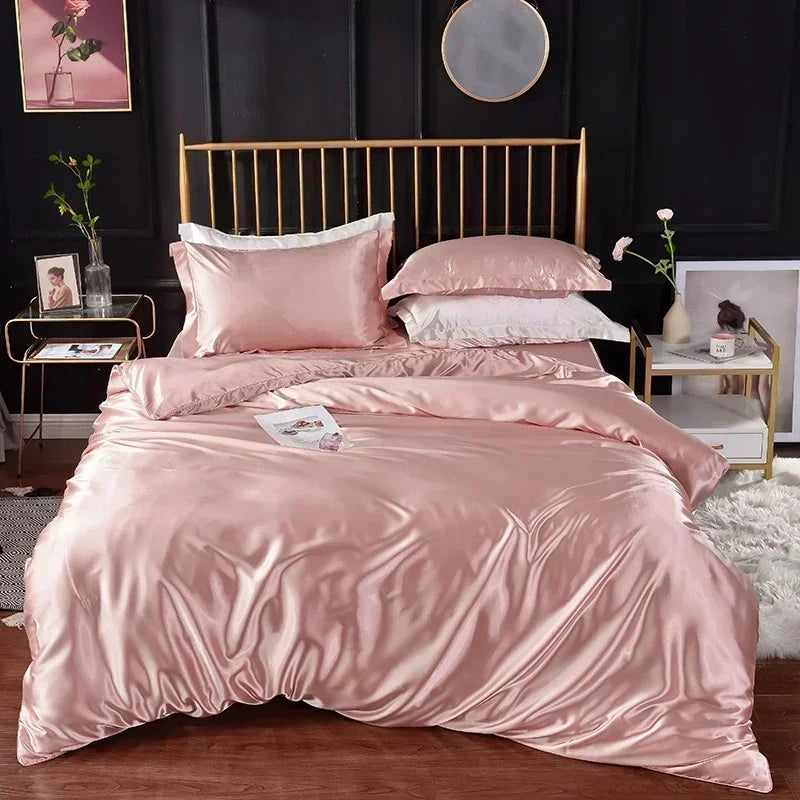 Parure de Lit en Satin Rose poudré