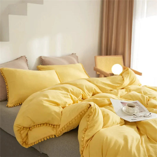 Parure de Lit 2 personnes jaune – housse de couette et taies assorties