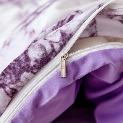 Parure de Lit 220x240 Style Marbré Blanc et Violet