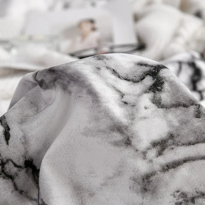 Parure de Lit 220x240 Style Marbré Blanc et Gris