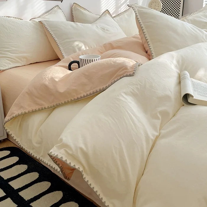 Parure de Lit Blanche et Beige