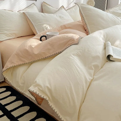 Parure de Lit Blanche et Beige