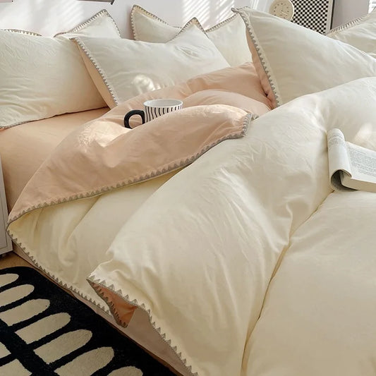 Parure de Lit Blanche et Beige