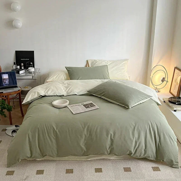Parure de Lit Vert sauge et Blanc