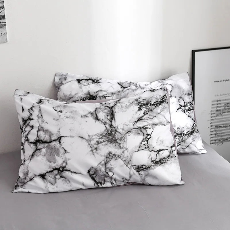 Parure de Lit 220x240 Style Marbré Blanc et Gris