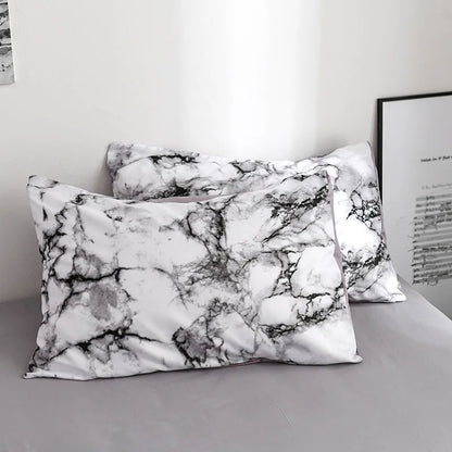 Parure de Lit 220x240 Style Marbré Blanc et Gris