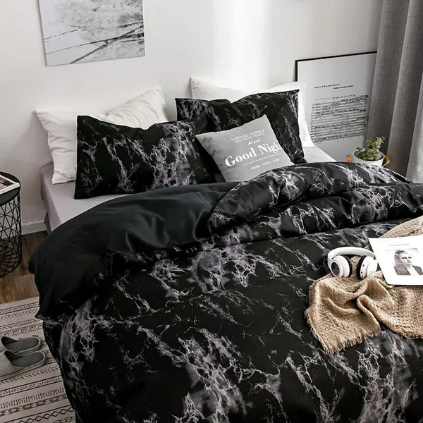 Parure de Lit 220x240 Style Marbré Blanc et Noir — autre vue