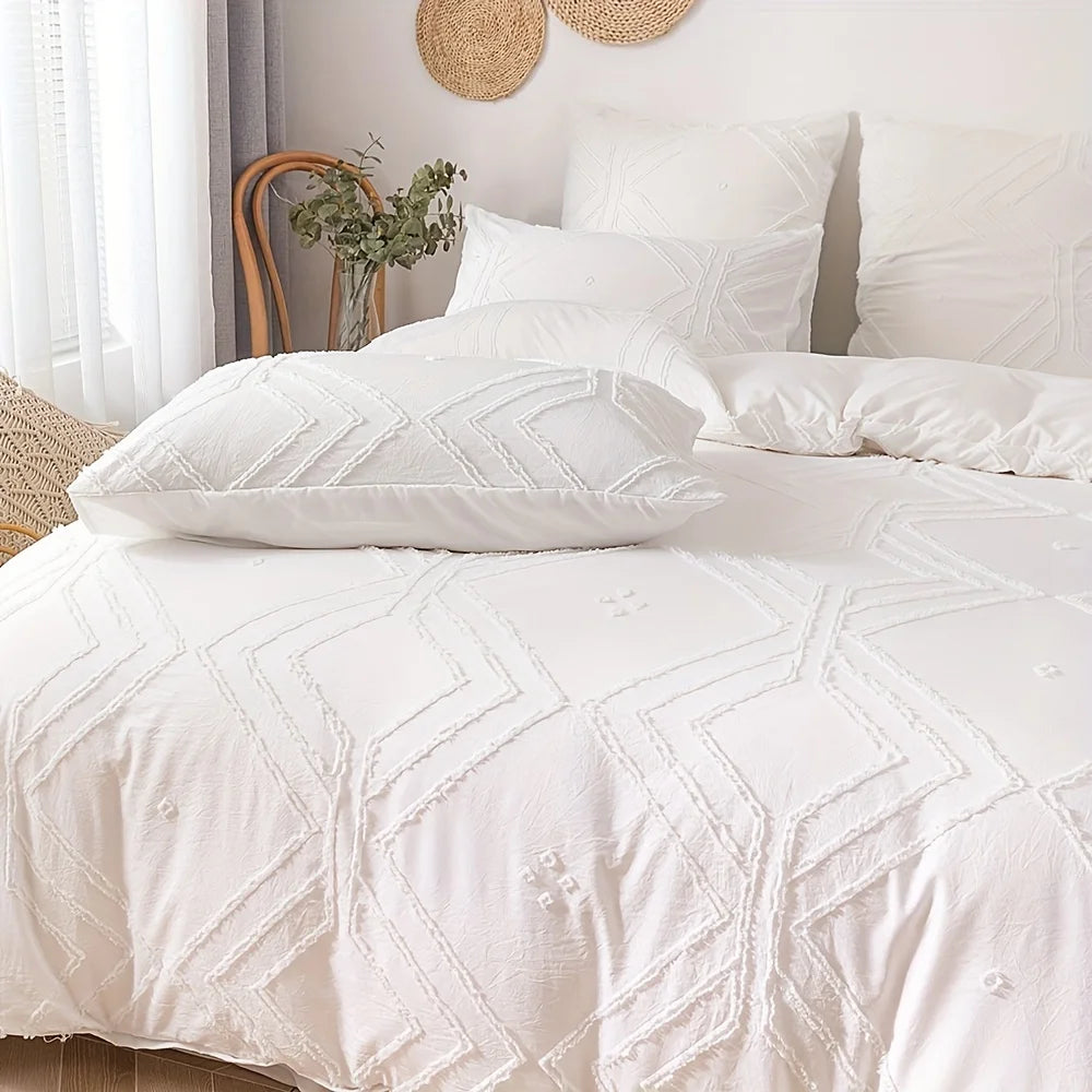 Parure de Lit Blanche design Géométrique