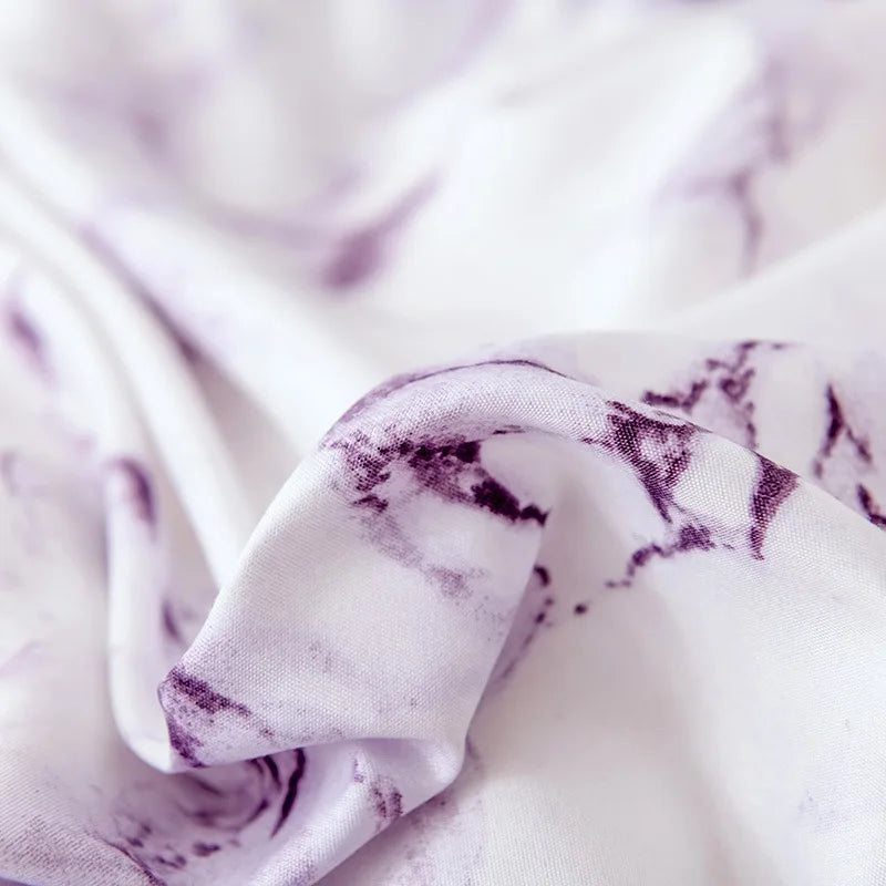 Parure de Lit 220x240 Style Marbré Blanc et Violet
