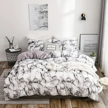 Parure de Lit 220x240 Style Marbré Blanc et Gris
