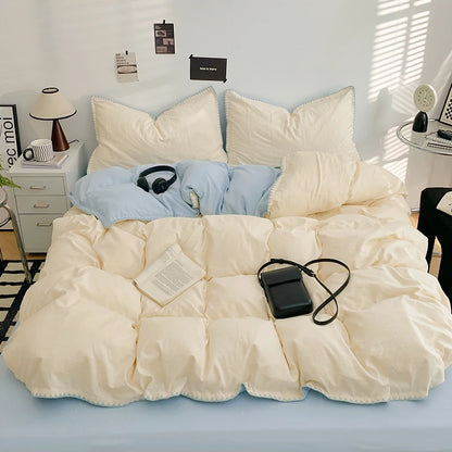 Parure de Lit Beige et Bleu
