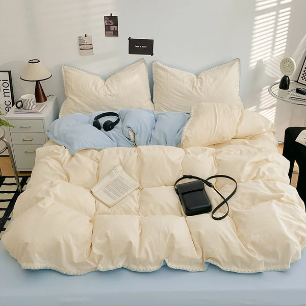Parure de Lit Beige et Bleu