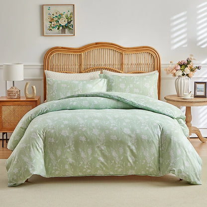 Parure de Lit Fleurie Verte